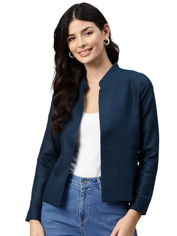 Cottinfab Women Navy Blue Lightweight Open Front Casual Blazer