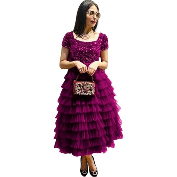 Rebika Trendz Women's Elegant Layered Tulle Gown - Stylish Evening/Party Dress