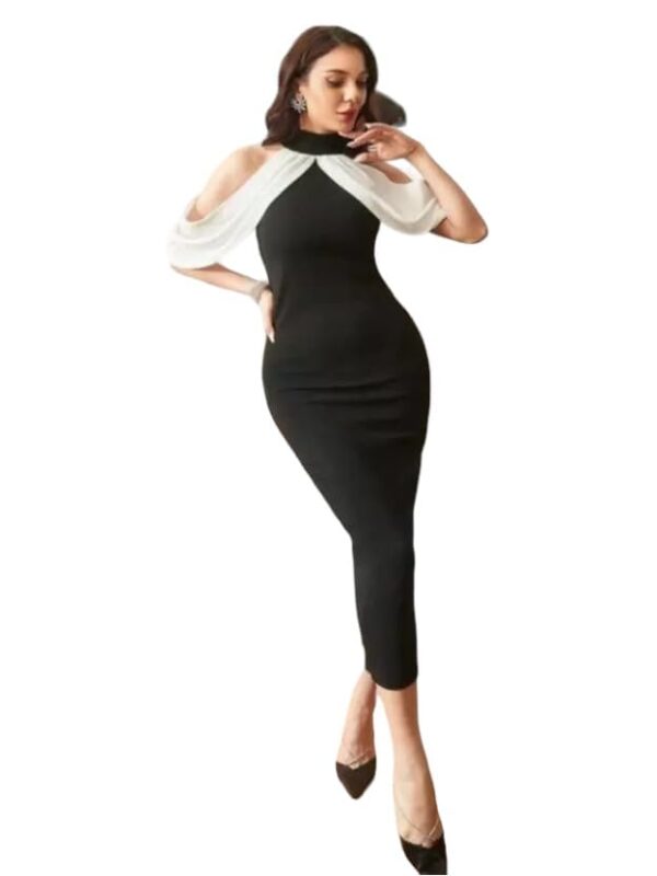 Bodycon Dress with Halter Neck and Back Knot (50_Black_)