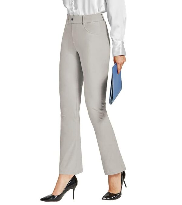 FRAULEIN Women's Formal Office Work Pant Bootcut Straight Leg Trousers with Loops Zip Fly Button Closure and Four Functional Pockets