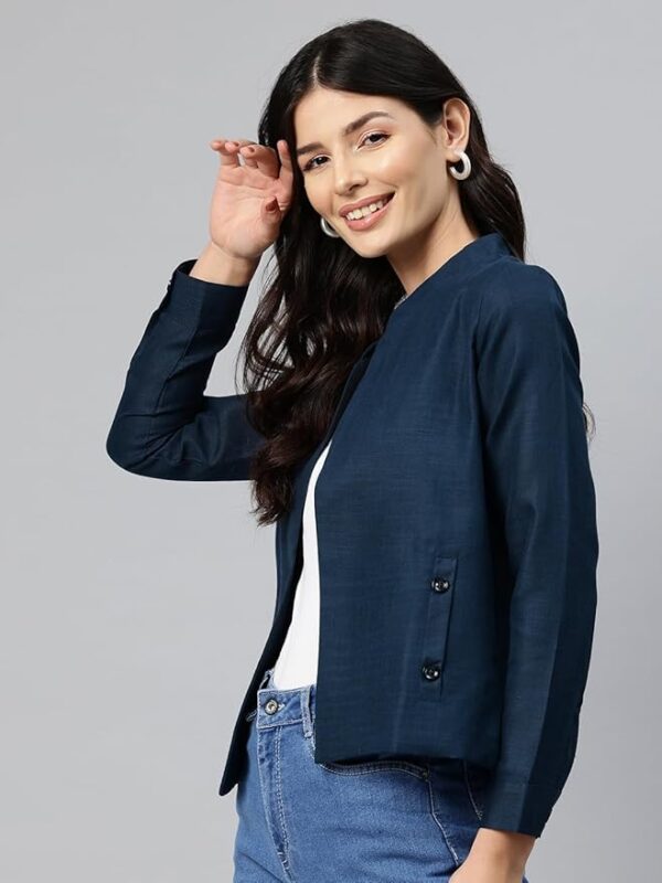 Cottinfab Women Navy Blue Lightweight Open Front Casual Blazer - Image 3