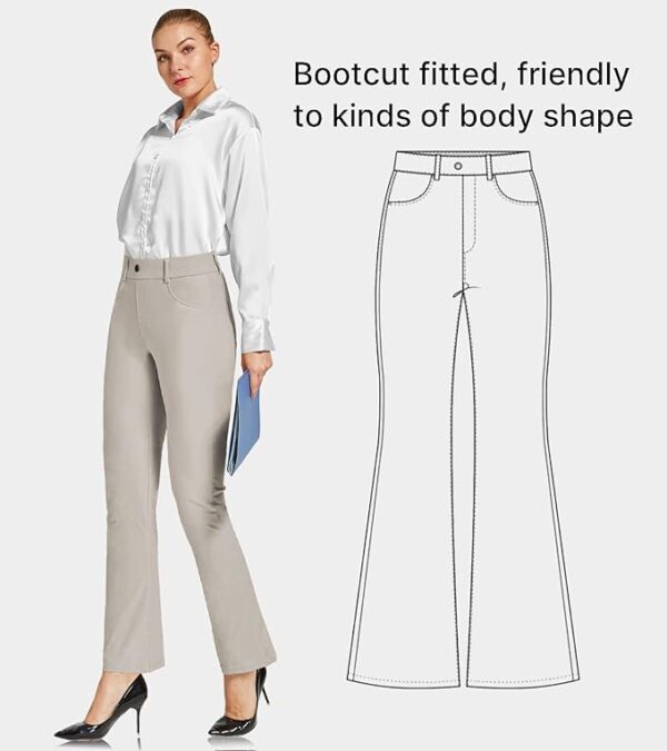 FRAULEIN Women's Formal Office Work Pant Bootcut Straight Leg Trousers with Loops Zip Fly Button Closure and Four Functional Pockets - Image 4